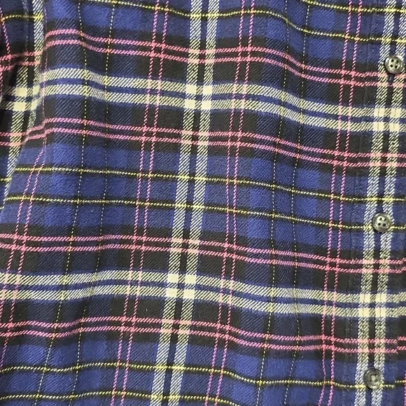 Lands' End Vibrant Plaid Falnnel Shirt in Blue and Pink - Picture 2 of 4